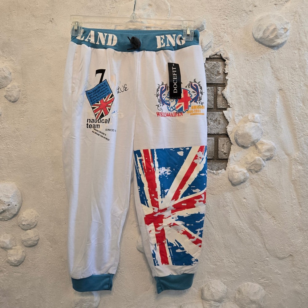 DOCEFIT England Vacation Nautical Team Union Jack Graphic Joggers White Size XL